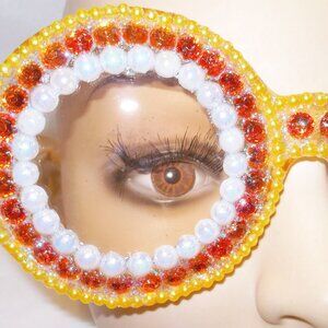 SUNGLASSES OVERSIZED ORANGE RHINESTONE AND PEARL BEAUTIES LAST PAIR